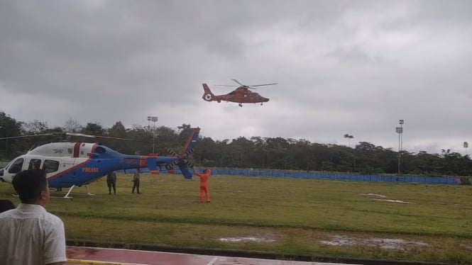Halikopter putar balik ke lapangan KONI Desa Langling, Kec. Bangko, Kab Merangin